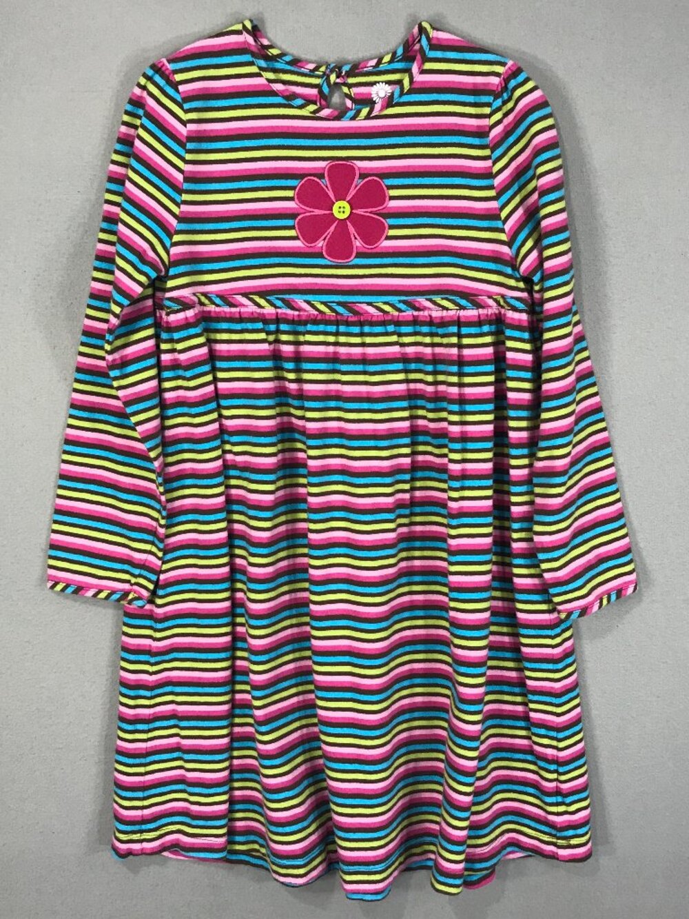 J Khaki Dress Girls 6X Rainbow Striped Flower Pullover Button Empire Long Sleeve